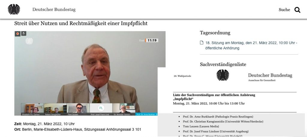 Deutscher Bundestag hört Professor Dr. Arne Burkhardt über Gefahren der Covid-19-Impfung