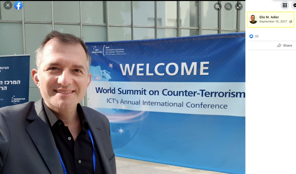 Dr. Elio Adler at the World Summit on Counter-Terrorism in Israel
