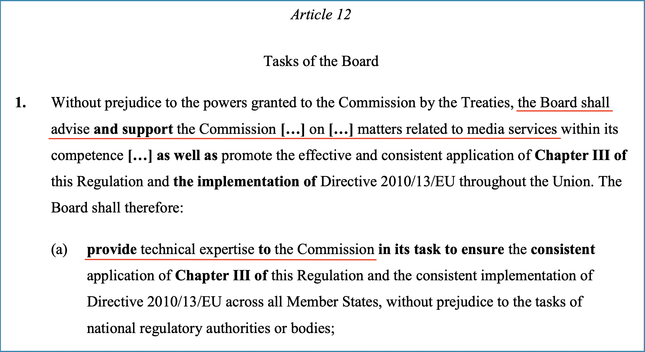 Article 12 - Tasks of the Board