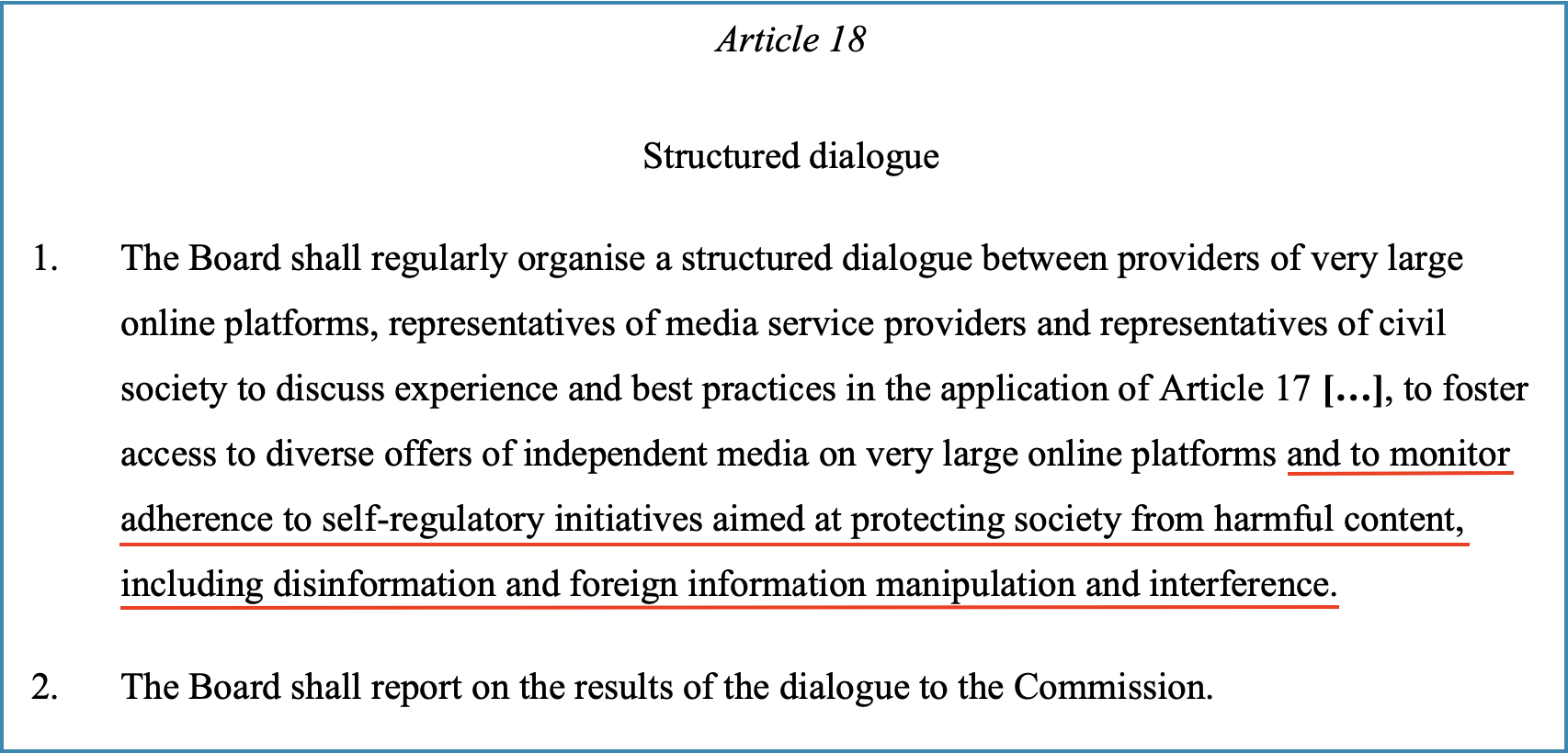 Article 18 - Structured dialogue