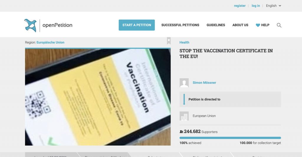 Petition: Stop The Vaccination Certificate in the European Union – TAKE ACTION